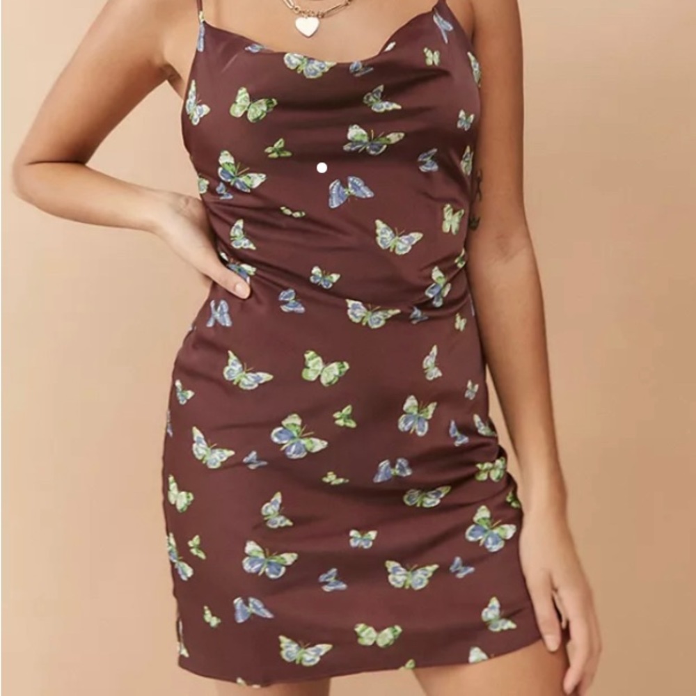 Brown Butterfly Slip Dress from Urban Outfitters